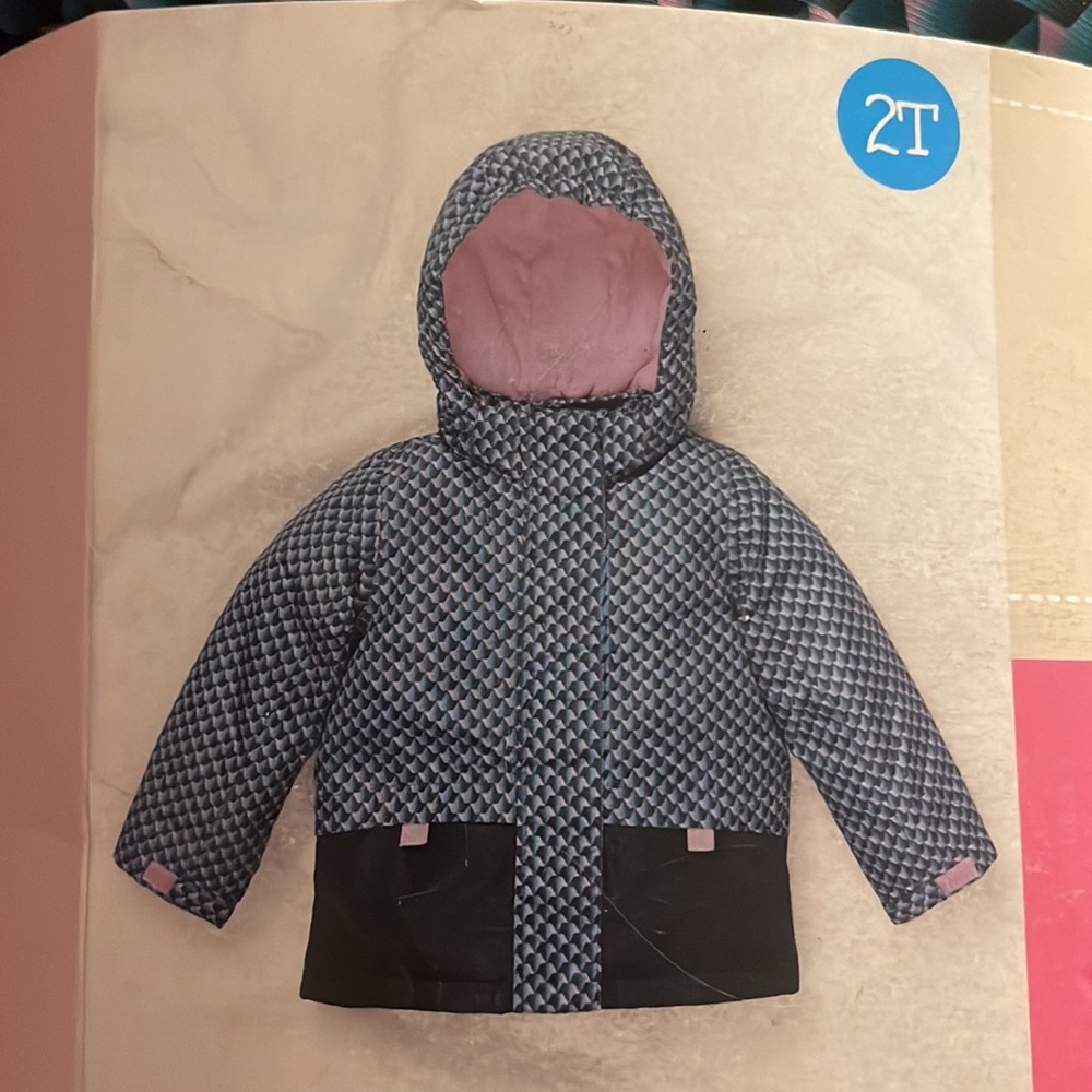 Toddler Geometric Puffer Jacket - Blue and Pink